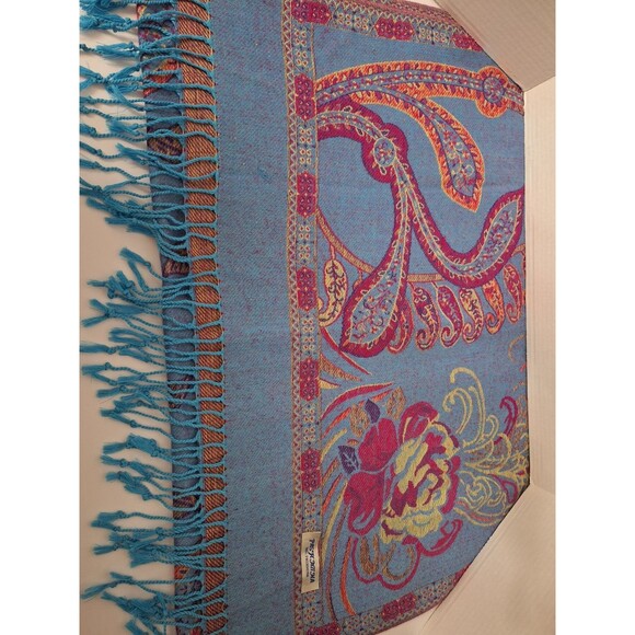Pashmina Scarf Wrap Shawl Long Paisley Print Pink Blue Fringe Winter Casual - Picture 4 of 6